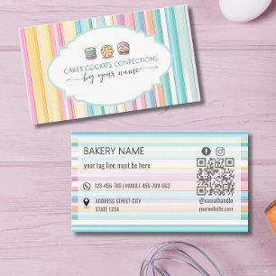 Pastel stripes Cute Sweet Bakery Business Card
