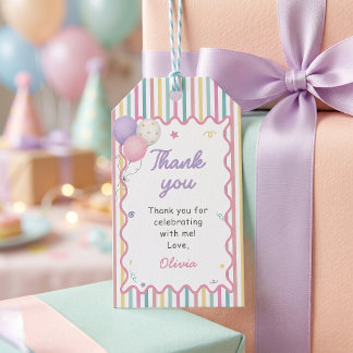 Pastel Stripes Fun Girl Birthday Party Gift Tags