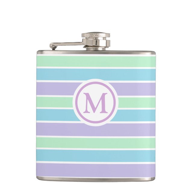 Pastel Stripes Monogrammed Hip Flask (Front)