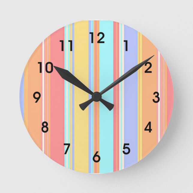 Pastel stripes pattern round clock (Front)