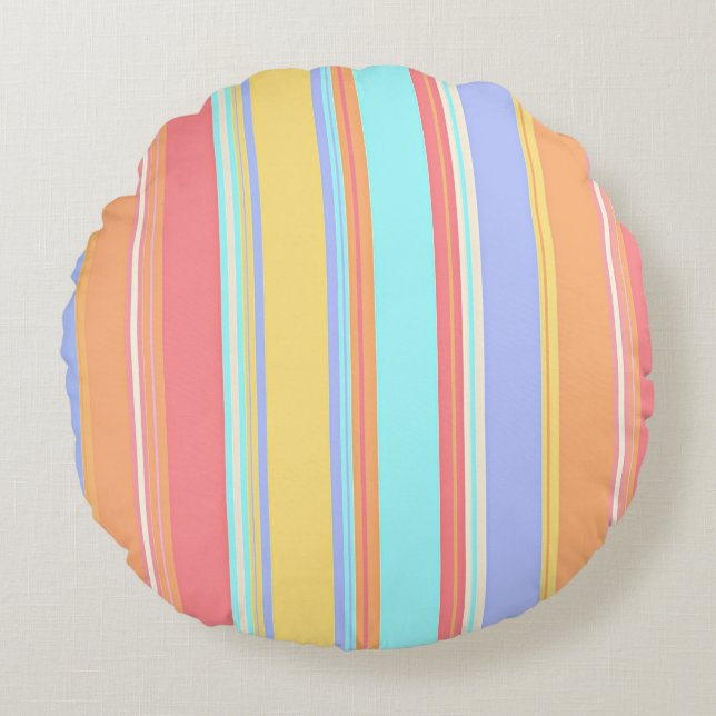 Pastel stripes pattern round pillow (Front)