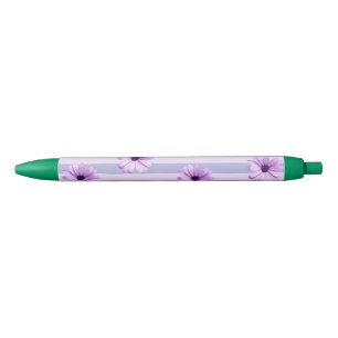 Pastel stripes pattern with Daisies Black Ink Pen