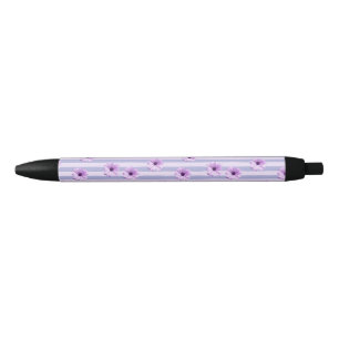 Pastel stripes pattern with Daisies Black Ink Pen