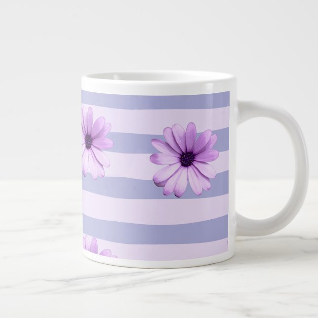 Pastel stripes pattern with Daisies Large Coffee Mug (Right)