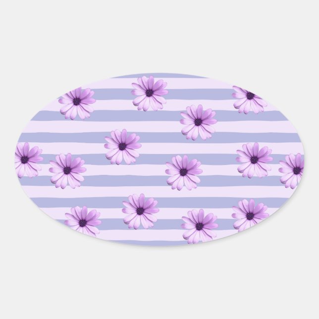 Pastel stripes pattern with Daisies Oval Sticker (Front)