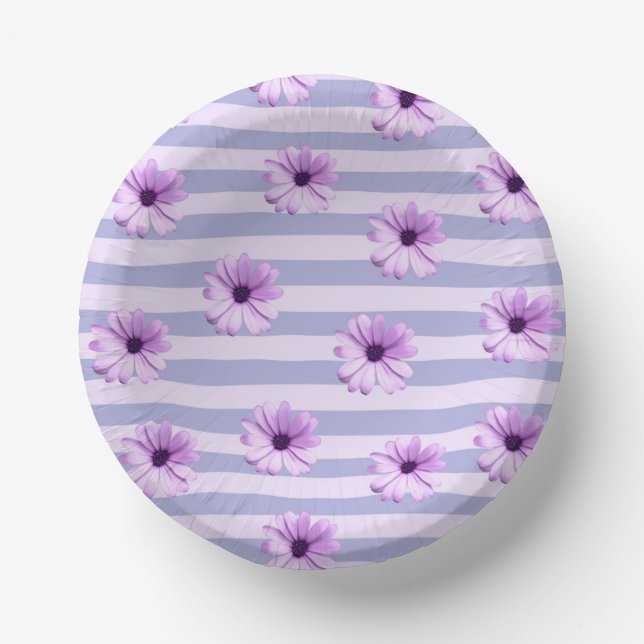 Pastel stripes pattern with Daisies Paper Plate (Front)