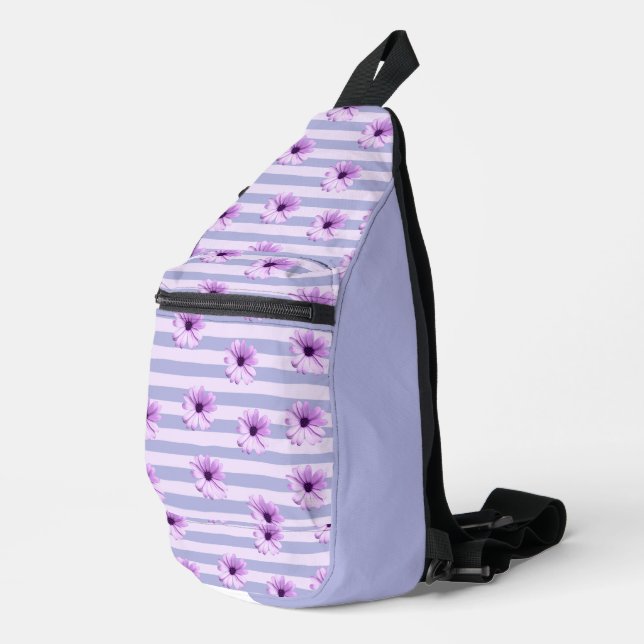 Pastel stripes pattern with Daisies Sling Bag (Right Corner)