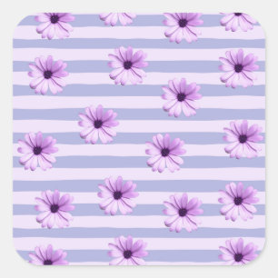 Pastel stripes pattern with Daisies Square Sticker