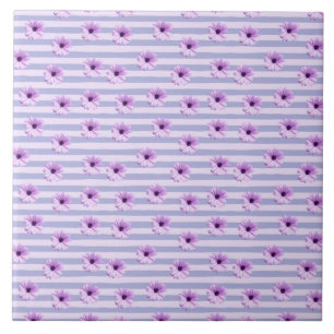 Pastel stripes pattern with Daisies Tile
