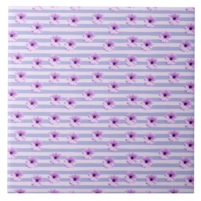 Pastel stripes pattern with Daisies Tile (Front)