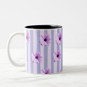 Pastel stripes pattern with Daisies Two-Tone Coffee Mug