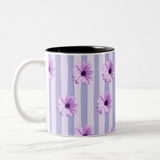 Pastel stripes pattern with Daisies Two-Tone Coffee Mug (Left)