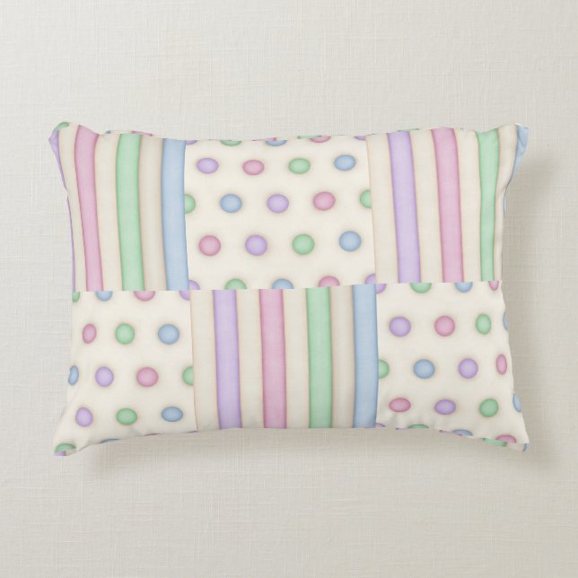 Pastel Stripes & Polka Dots Patchwork Accent Pillow (Front)