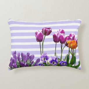 Pastel Stripes with Tulip Flowers Accent Pillow