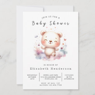 Pastel Stylish Bear Baby Shower Invitation