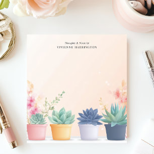 Pastel Succulents Cactus Plants Personalized Name Notepad