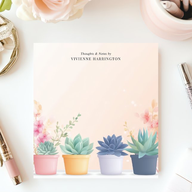 Pastel Succulents Cactus Plants Personalized Name Notepad (Creator Uploaded)