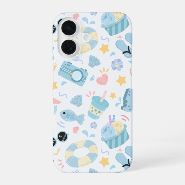 Pastel Summer Beach Pattern  iPhone 16 Case (Back)