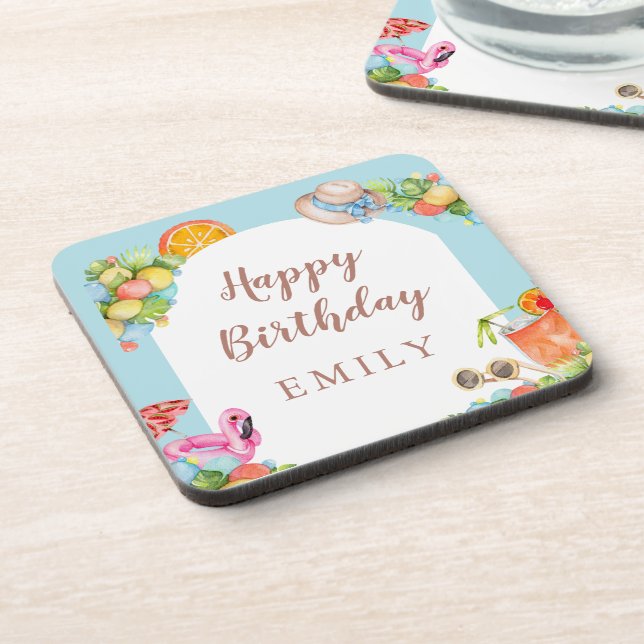 Pastel Summer Birthday Party Coaster (Left Side)