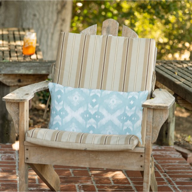 Pastel Summer Blue Green White Ikat Tribal Pattern Lumbar Pillow (Chair)