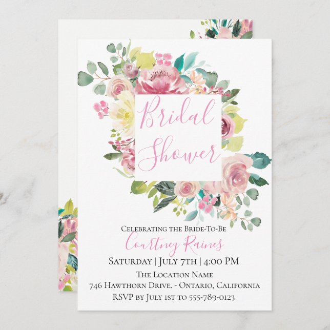 Pastel Summer Floral Bridal Shower Invitation (Front/Back)