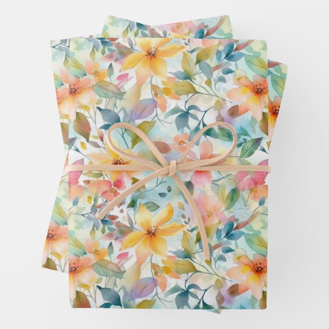 PASTEL SUMMER FLORAL  WRAPPING PAPER SHEET (In situ)