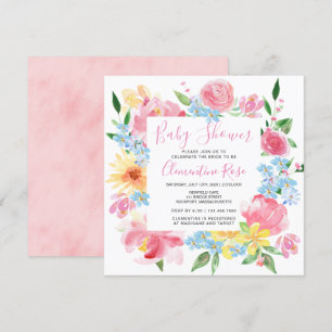Pastel Summer Pink Yellow Floral Baby Shower Invitation