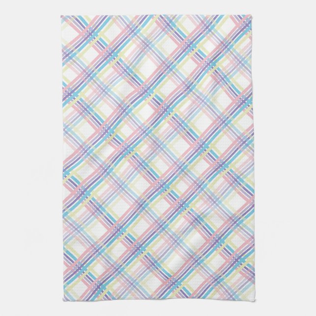 Pastel Summer Plaid Kitchen Towel (Vertical)