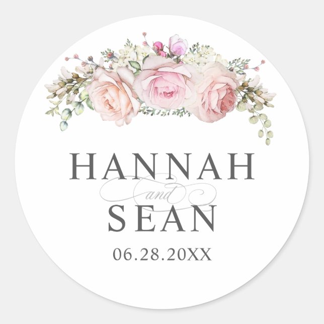 Pastel Summer Roses Wedding Favour Classic Round Sticker (Front)
