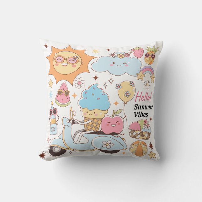 Pastel Summer Vibes Throw Pillow (Front)