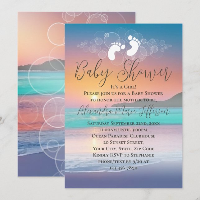 Pastel Sunset Beach Ocean Baby Shower Invitation (Front/Back)