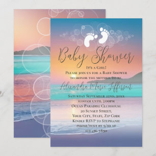 Pastel Sunset Beach Ocean Baby Shower Invitation