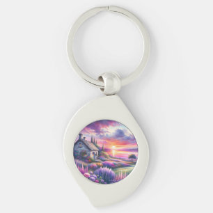 Pastel Sunset Cottage Lakeside Garden Dreamscape Keychain