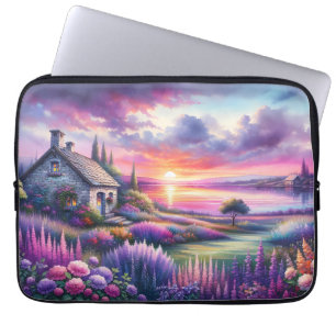 Pastel Sunset Cottage Lakeside Garden Dreamscape Laptop Sleeve