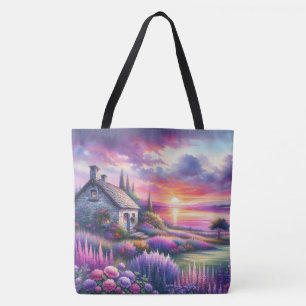 Pastel Sunset Cottage Lakeside Garden Dreamscape Tote Bag