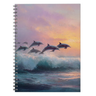 Pastel Sunset Dolphins Ocean Notebook