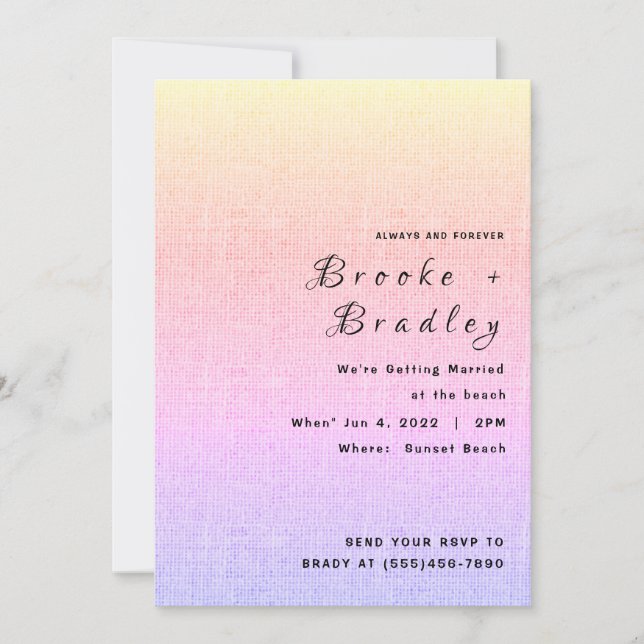 Pastel Sunset Gradient Wedding Invitation (Front)