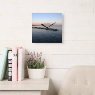 Pastel Sunset Naples Bay with Mount Vesuvius Square Wall Clock