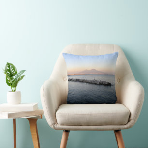 Pastel Sunset Naples Bay with Mount Vesuvius Throw Pillow