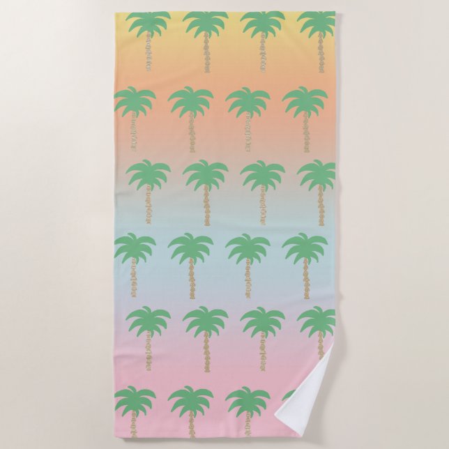 Pastel Sunset Palm Tree Ombre Gradient  Beach Towel (Front)