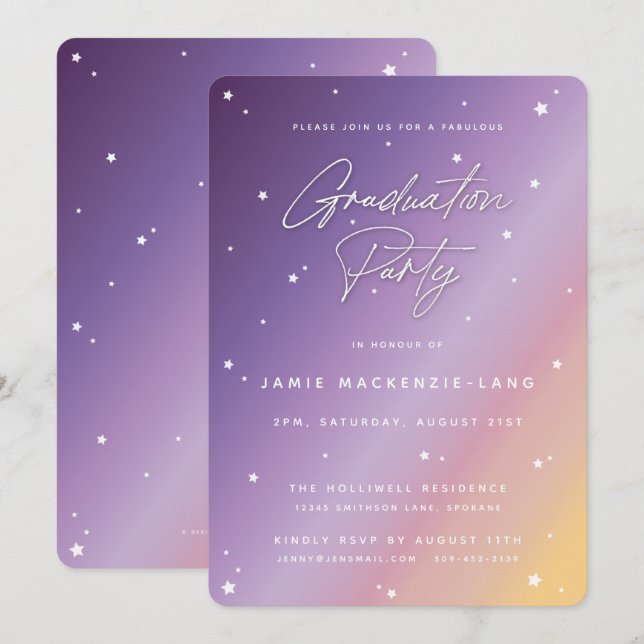 Pastel Sunset Script and Stars Graduation Party Invitation (Front/Back)