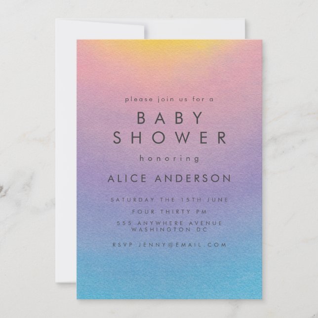 Pastel Sunset Watercolor Ombre Baby Shower Invitation (Front)