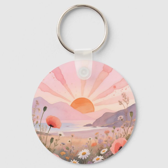 Pastel Sunset Wildflower Meadow Keychain (Front)