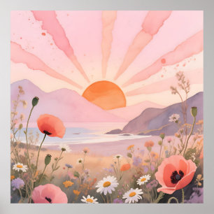 Pastel Sunset Wildflower Meadow Poster