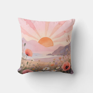 Pastel Sunset Wildflower Meadow Throw Pillow