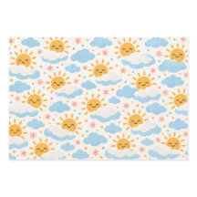Pastel Sunshine, Clouds & Flowers Gift Wrap Set