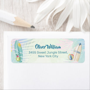 Pastel Surfboard Beach Baby Shower Return Address