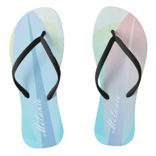 Pastel Surfboard Pink Blue Name Pattern Flip Flops