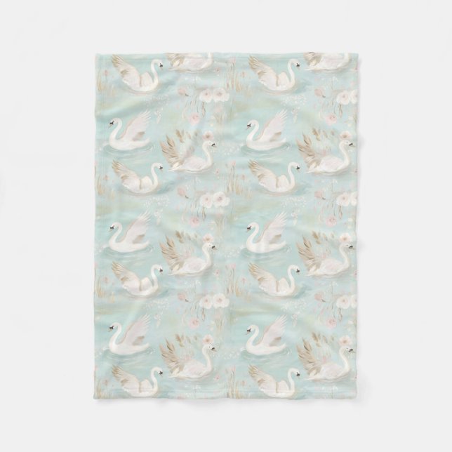 Pastel Swan Pattern Fleece Blanket (Front)