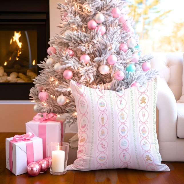Pastel Sweet Holiday Treats Monogram Crest  Throw Pillow (Creator Uploaded)
